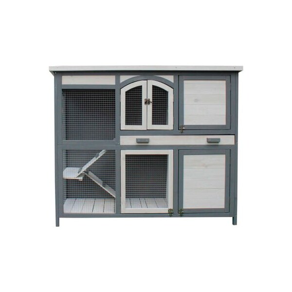 Almo Fulfillment Services Hanover Outdoor Wooden 2-Story Rabbit Hutch with 2 Ramps, Wire Mesh Run and Removable Tray HANRH0104-GRY - main